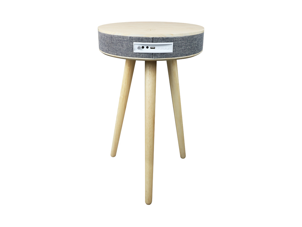 Table d'appoint en bois avec système audio Bluetooth et charge sans fil Bolaris - Modèle Budapest - Coloris Hêtre