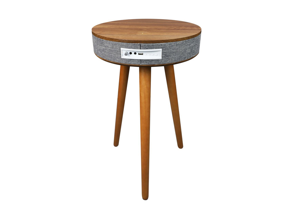 Table d'appoint en bois avec système audio Bluetooth et charge sans fil Bolaris - Modèle Budapest - Coloris Noyer