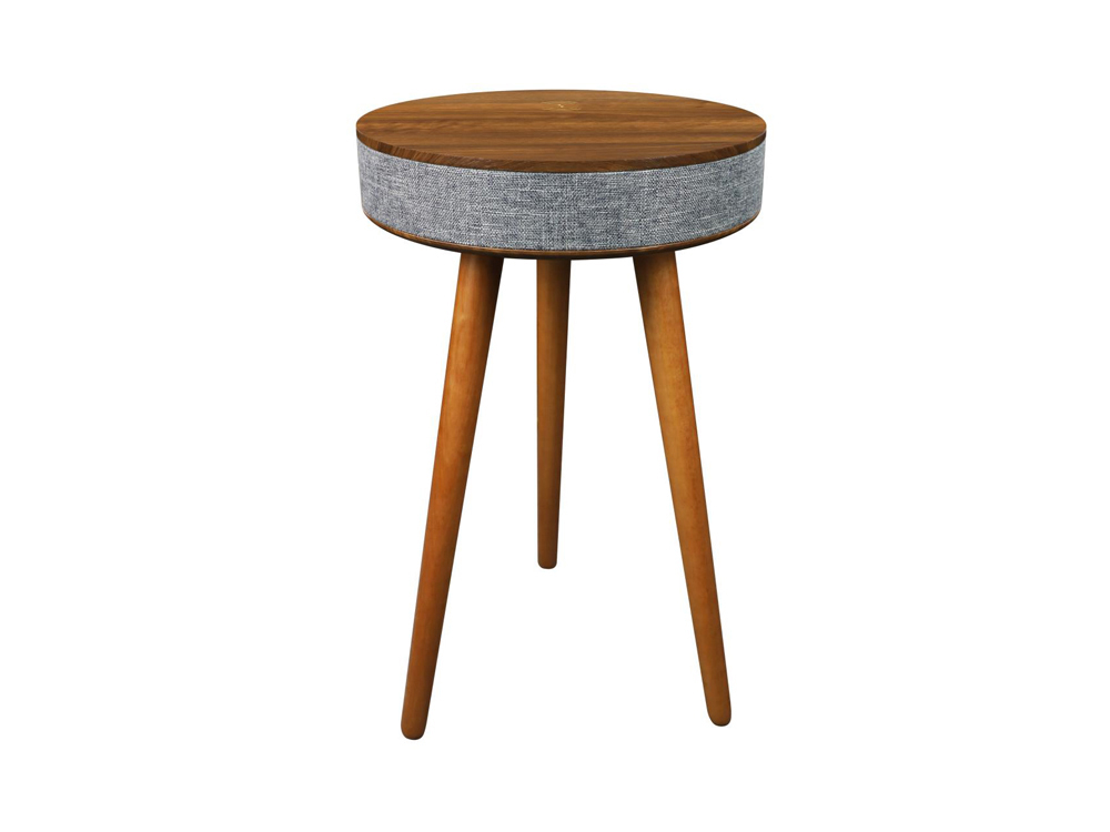 Table d'appoint en bois avec système audio Bluetooth et charge sans fil Bolaris - Modèle Budapest - Coloris Noyer