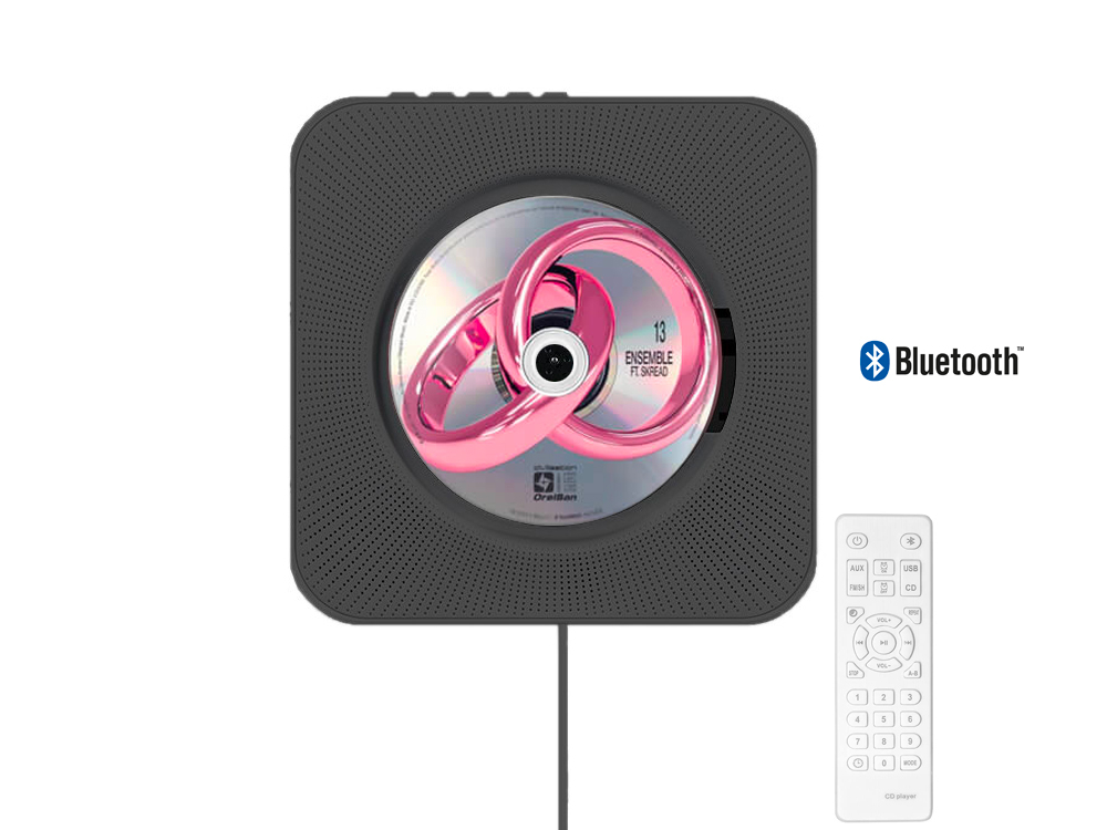 Lecteur CD mural avec fonction Bluetooth et télécommande Bolaris - Modèle Cancale - Coloris Noir