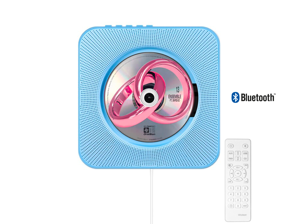 Lecteur CD mural avec fonction Bluetooth et télécommande Bolaris - Modèle Cancale - Coloris Bleu