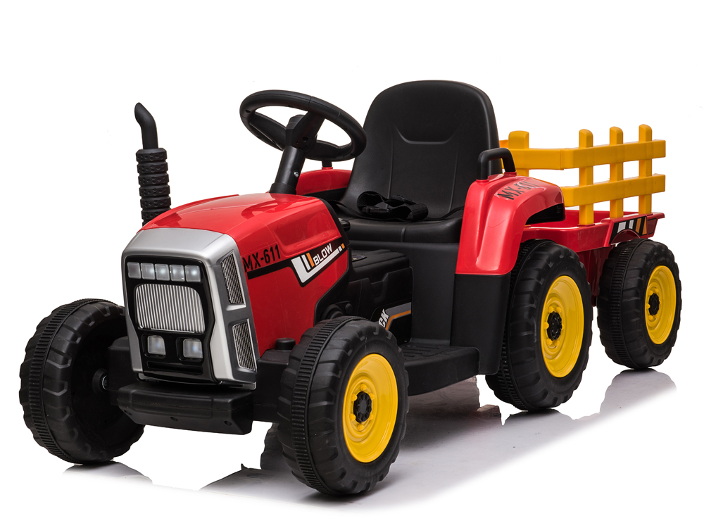 Tracteur électrique 12V avec charrette et télécommande - Coloris Rouge