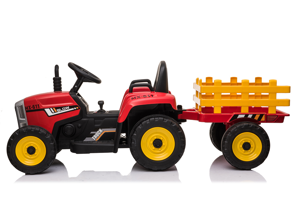 Tracteur électrique 12V avec charrette et télécommande - Coloris Rouge