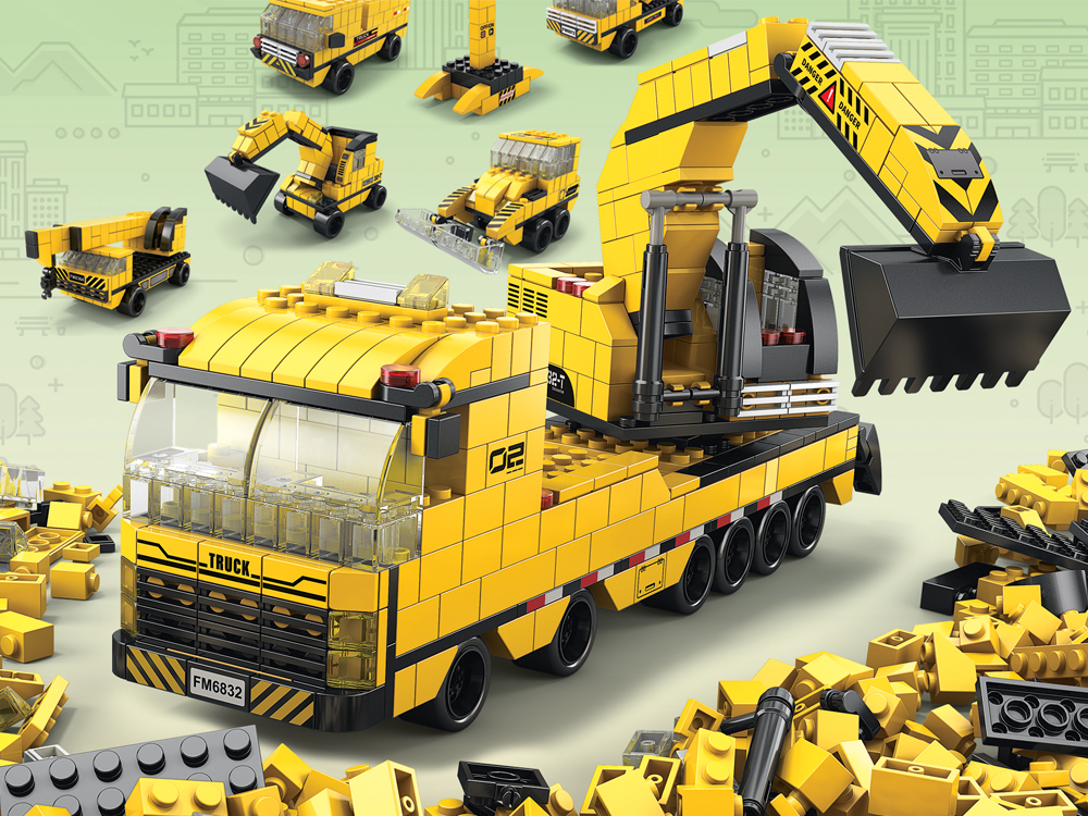 Jeu de construction 6 en 1 - Thème Chantier - 1000 briques
