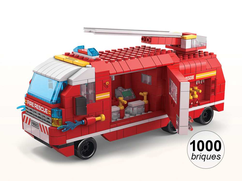 Jeu de construction 6 en 1 - Thème Pompier - 1000 briques