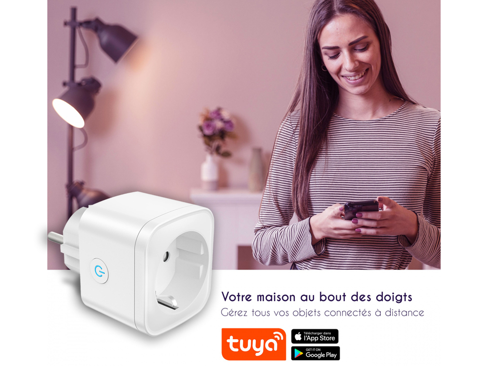 Prise connectée Bluetooth et Wifi - Compatible Tuya, Alexa, Google Assistant