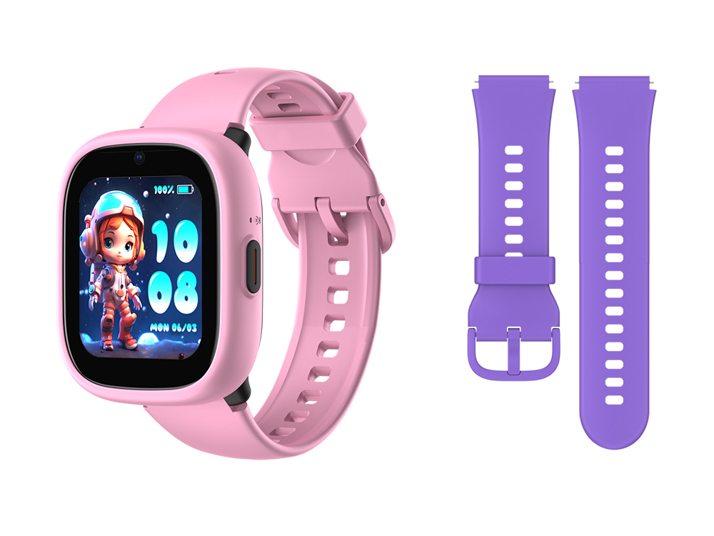 Montre connectée enfant 4G GPS LAGENIO - Coloris Rose avec bracelet violet
