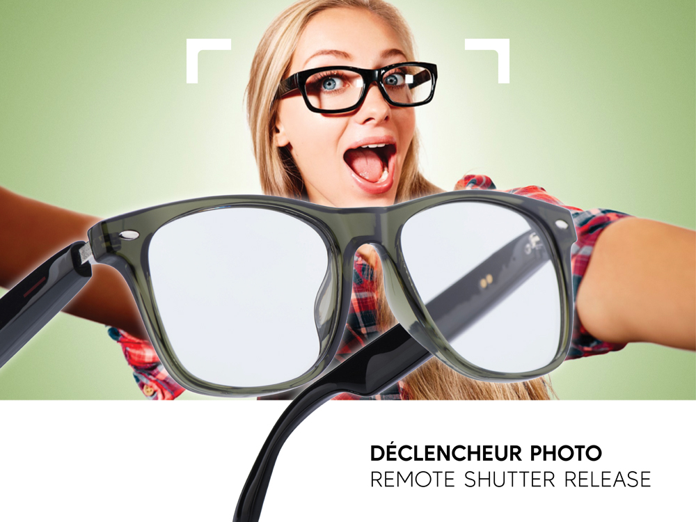 Lunettes connectées Mogie. - Modèle Sirius - Branches noires avec monture verte et verres photochromiques