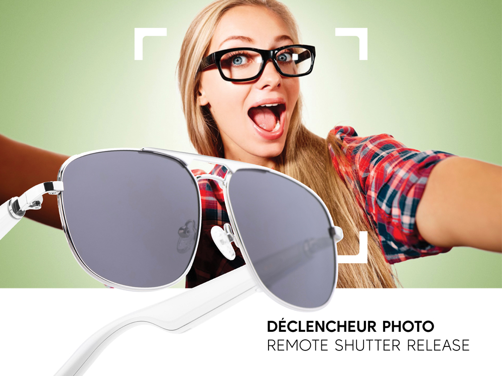 Lunettes connectées Mogie. - Modèle Nexis - Branches blanches avec monture argentée et verres solaires polarisés