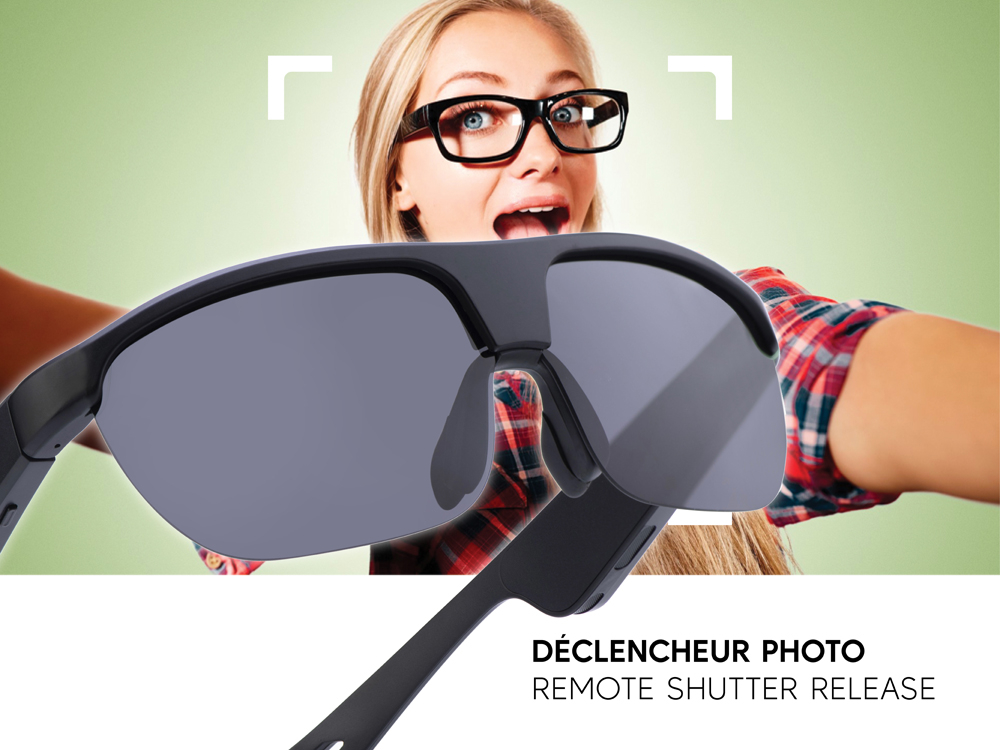 Lunettes connectées Mogie. - Modèle Atlas - Branches noires avec monture noire et verres solaires