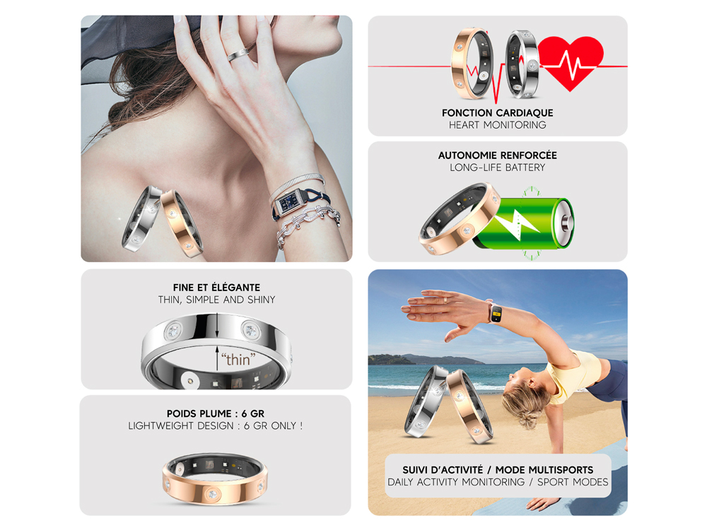 Bague connectée Mogie. - Modèle Venus - Coloris Argent - Taille 12