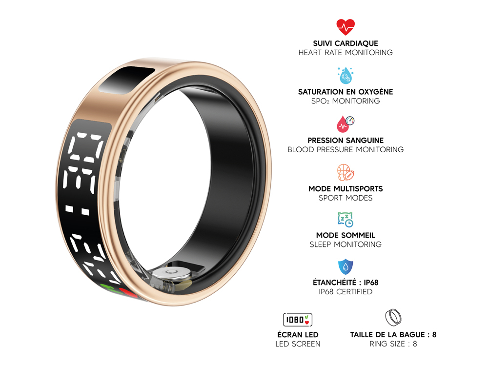 Bague connectée Mogie.avec écrin - Modèle Saturn - Coloris Or rose - Taille 8