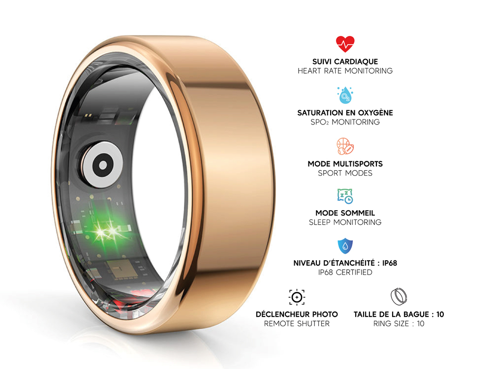 Bague connectée Mogie.avec étui - Modèle Titan - Coloris Or Rose - Taille 10