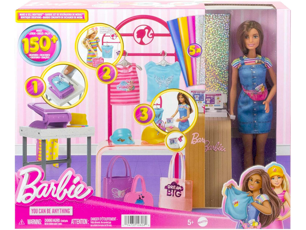 Barbie - Coffret Boutique Créations avec Portant et accessoires
