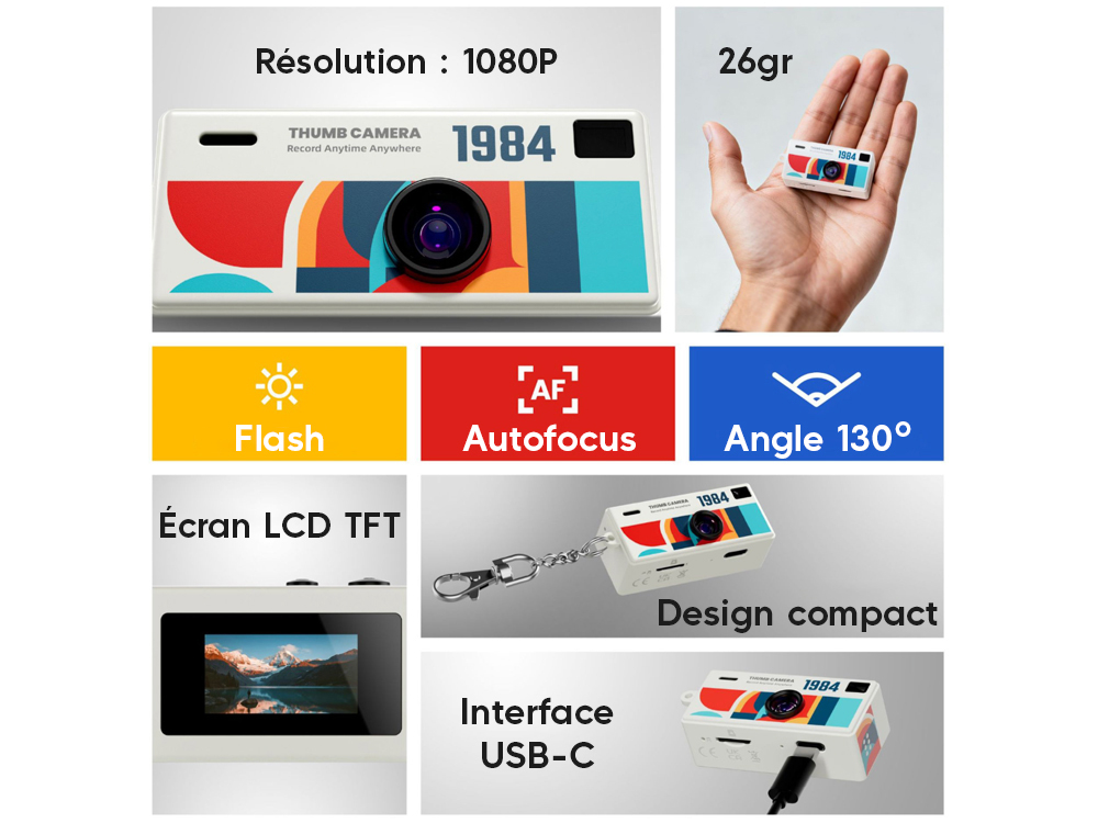Mini caméra 1080p - Modèle Rétro 80 - Coloris Bleu