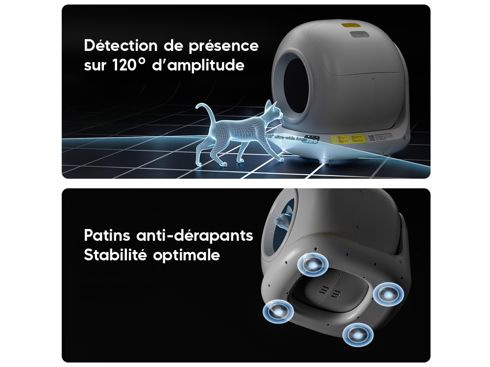 Litière auto-nettoyante 78L - Modèle Yumi - Coloris Gris
