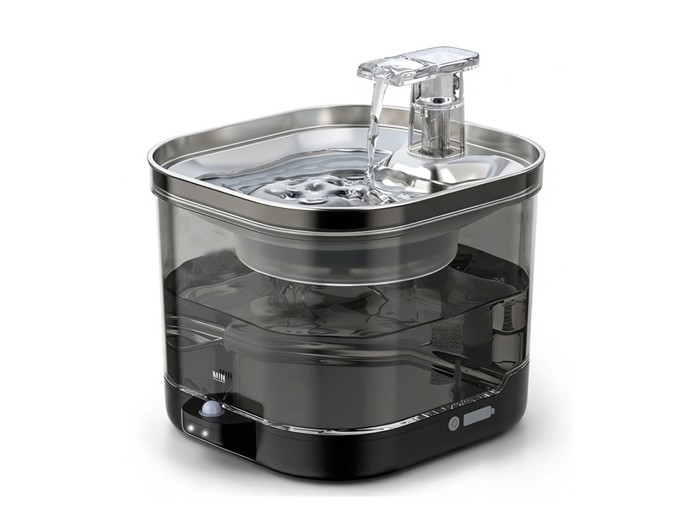 Fontaine à eau sans fil Inox 2L à détection de mouvements - Modèle INO3 - Coloris Noir
