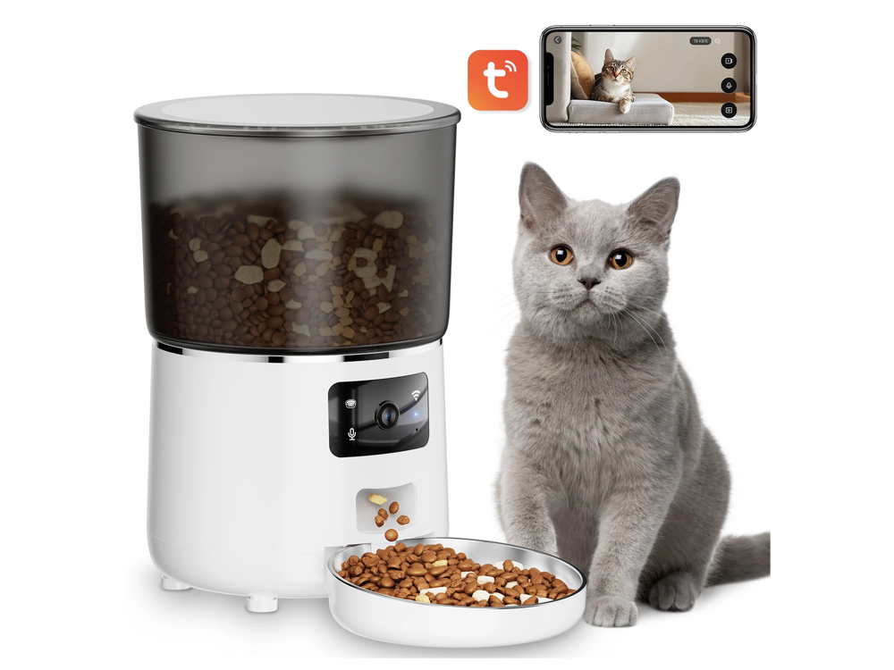 Distributeur de croquettes automatique 4L Wifi Caméra - Modèle Foodies Smart Cam - Coloris Blanc