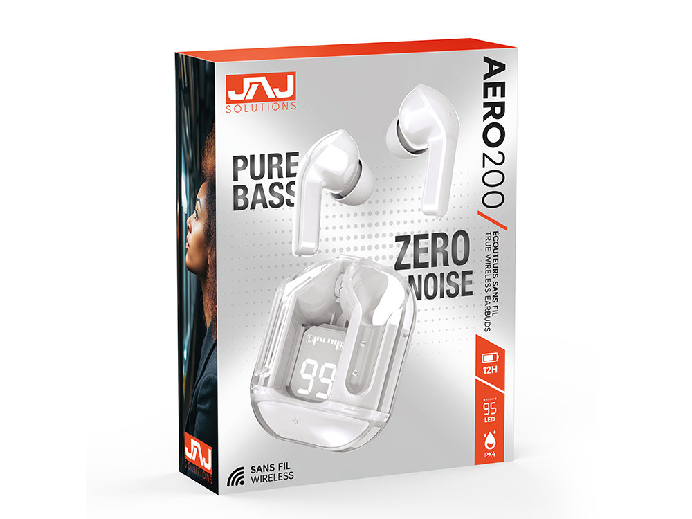 Écouteurs TWS Bluetooth - Modèle AERO200 - Coloris Blanc