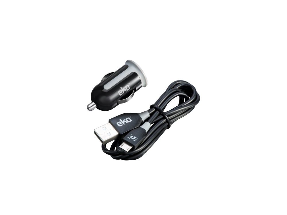 Kit 2 en 1 chargeur voiture USB noir 1A avec câble micro-usb