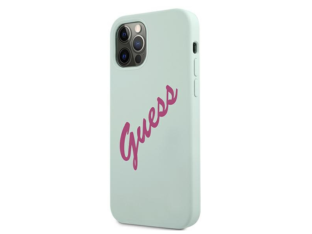 GUESS - Coque Silicone Vintage bleu fuchsia pour iPhone 12 & 12 Pro