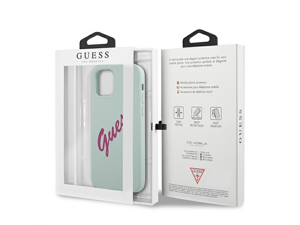 GUESS - Coque Silicone Vintage bleu fuchsia pour iPhone 12 & 12 Pro