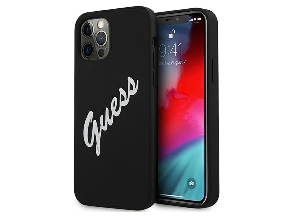GUESS - Coque Silicone Vintage noire pour iPhone 12 & 12 Pro