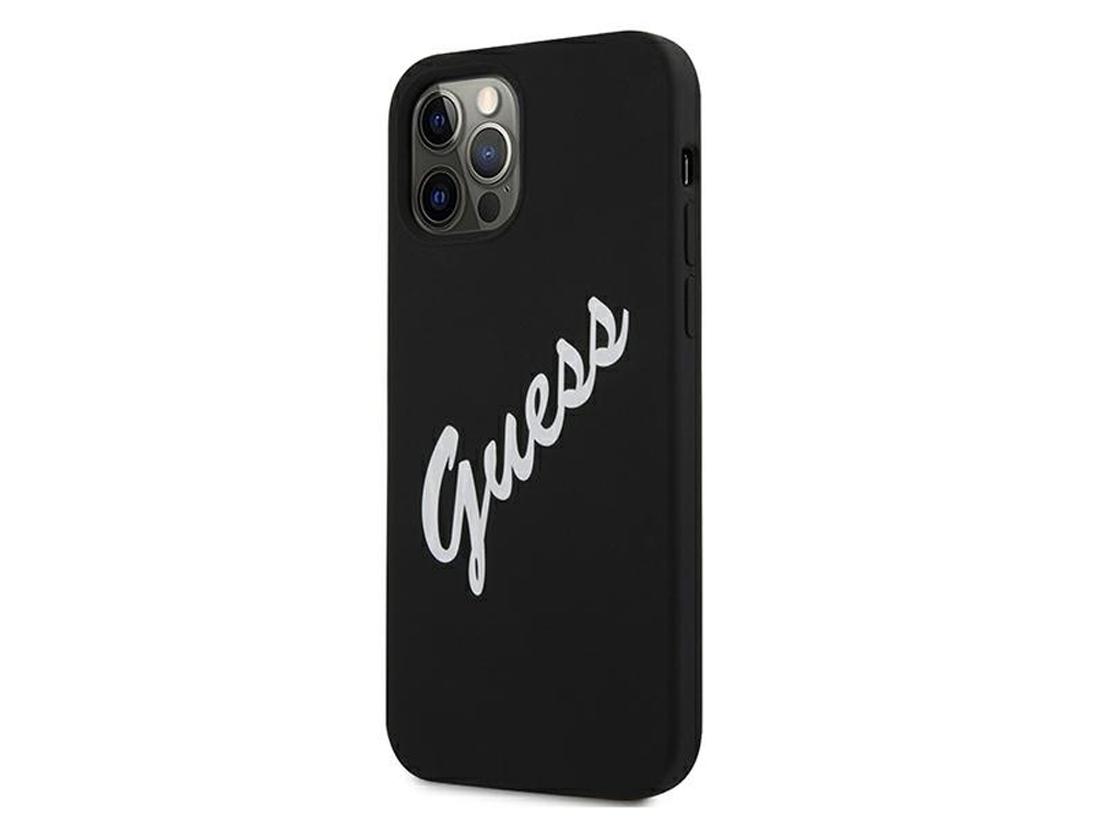 GUESS - Coque Silicone Vintage noire pour iPhone 12 & 12 Pro