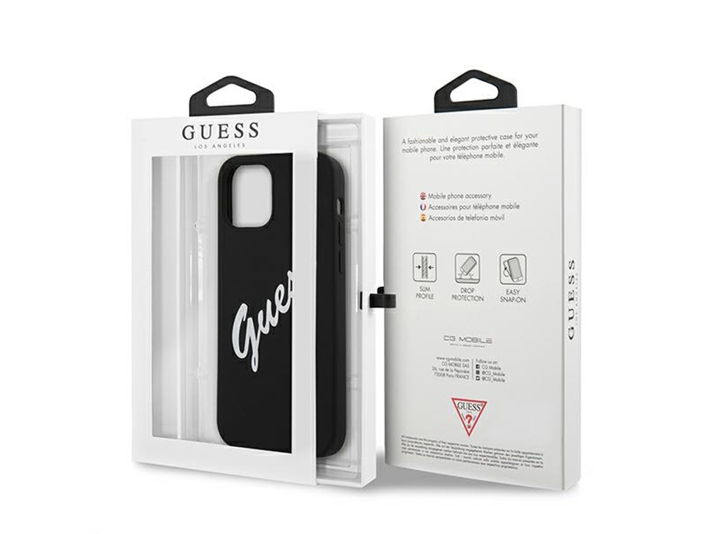 GUESS - Coque Silicone Vintage noire pour iPhone 12 & 12 Pro