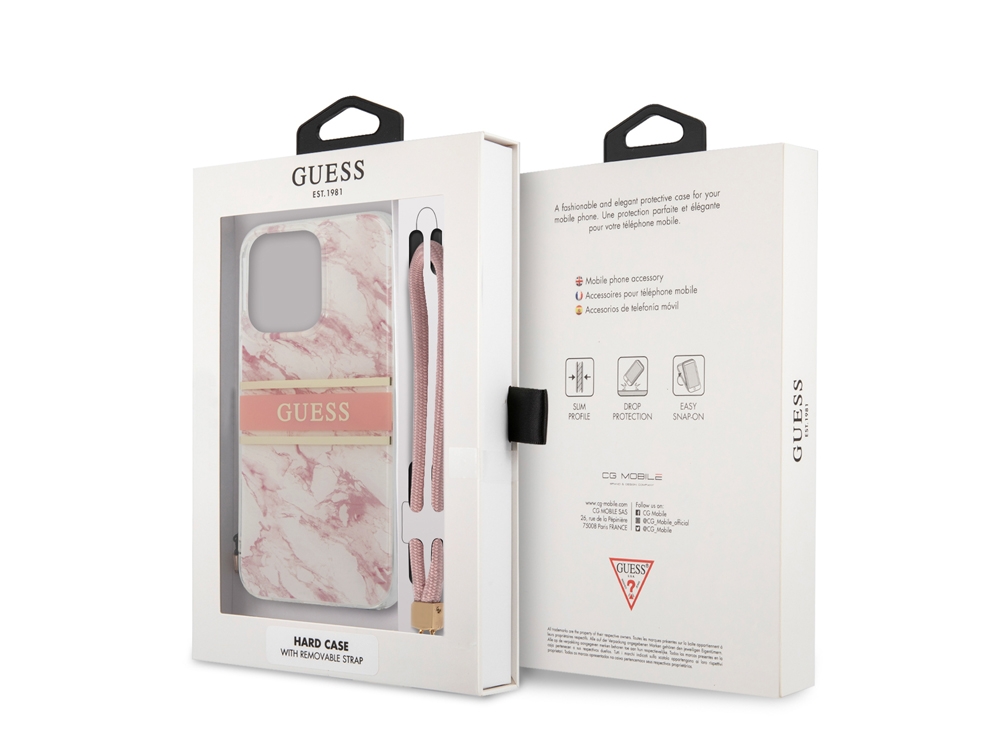 Coque Guess Marble Strap avec lanière nylon pour iPhone 13 Pro - Rose