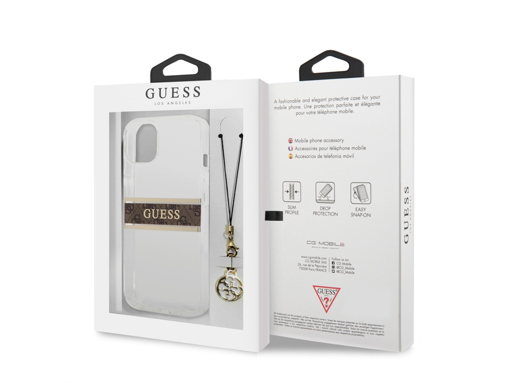Coque Guess Stripe Charm avec breloque pour iPhone 13 Mini - Marron