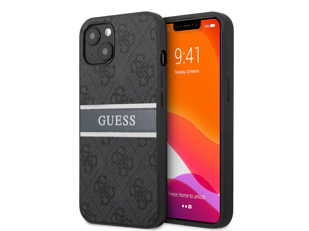 Coque Guess PU 4G Stripe pour iPhone 13 Mini - Grise