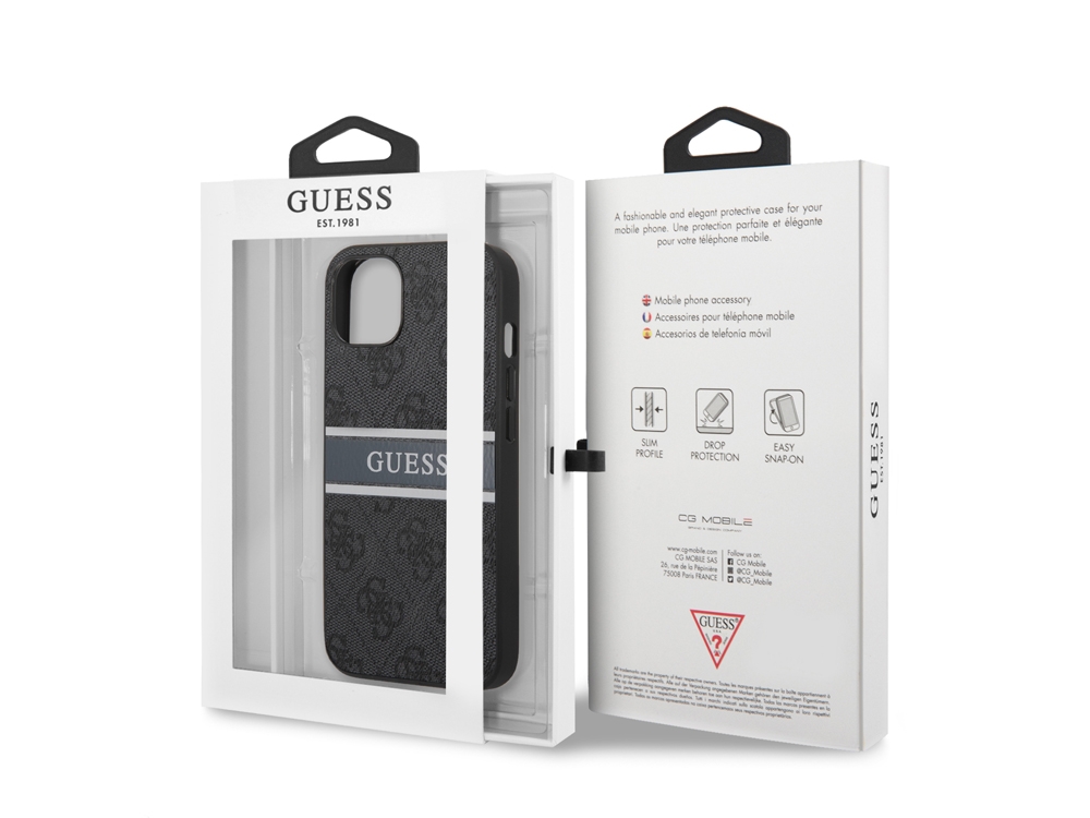 Coque Guess PU 4G Stripe pour iPhone 13 Mini - Grise