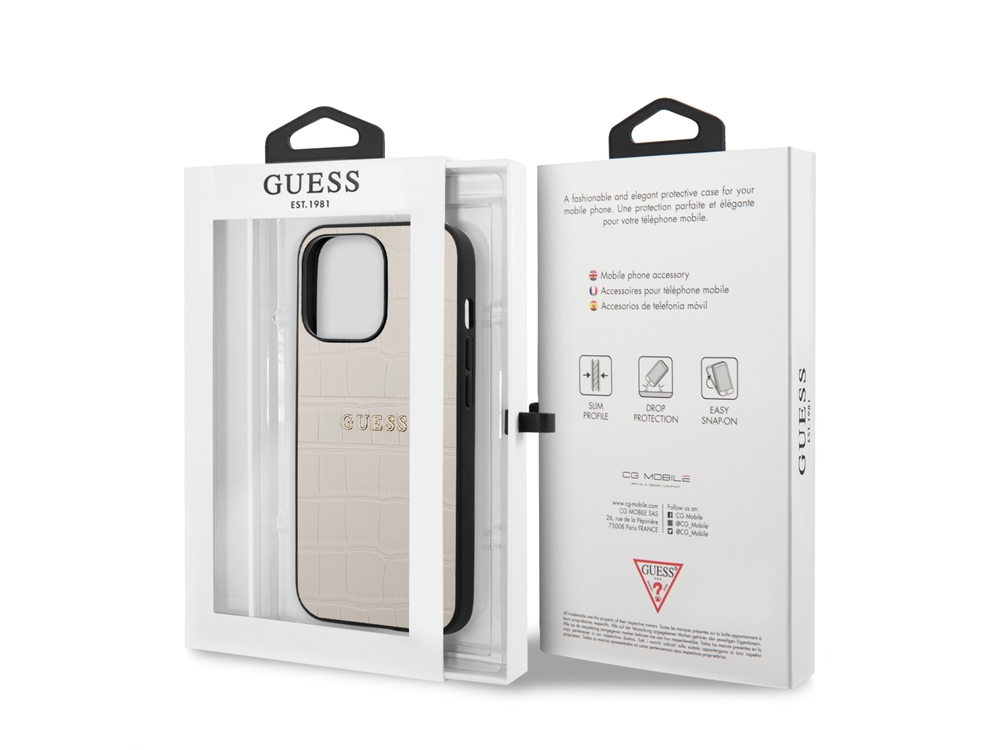 Coque Guess PU Croco pour iPhone 13 Pro - Beige