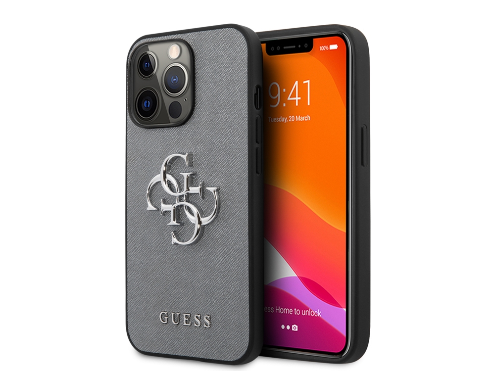 Coque Guess PU Saffiano 4G pour iPhone 13 Pro - Grise