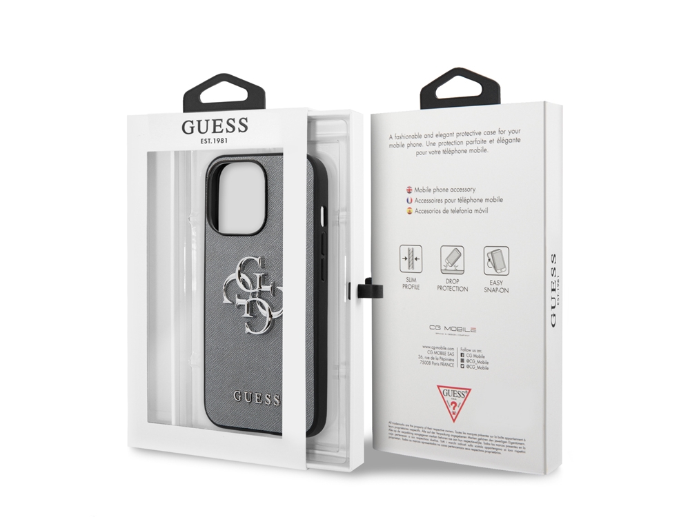 Coque Guess PU Saffiano 4G pour iPhone 13 Pro - Grise