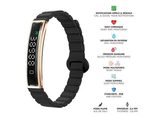 [FFE674] Bracelet connecté EKO-Thin - Noir (Bracelet en silicone)