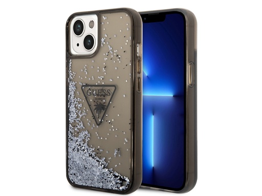 [H4648] Coque Guess Glitter Palm à paillettes flottantes pour iPhone 14 - Noire translucide (Noir)