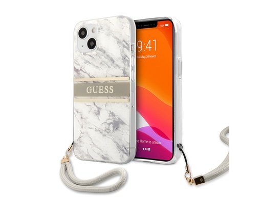 [H3034] Coque Guess Marble Strap avec lanière nylon pour iPhone 13 Mini (Gris)