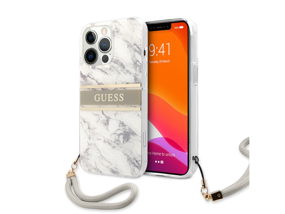 Coque Guess Marble Strap avec lanière nylon pour iPhone 13 Pro