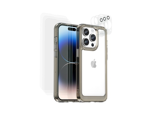 [TTE995] Coque Shockproof avec 6 vitres de protection pour iPhone 14 Pro (Noir)