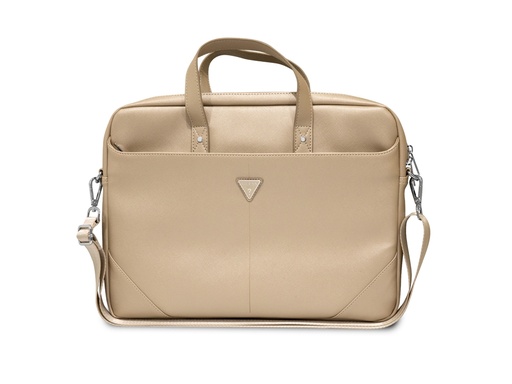 [H1079] Sac d'ordinateur 16'' Guess - Modèle Saffiano (Beige)