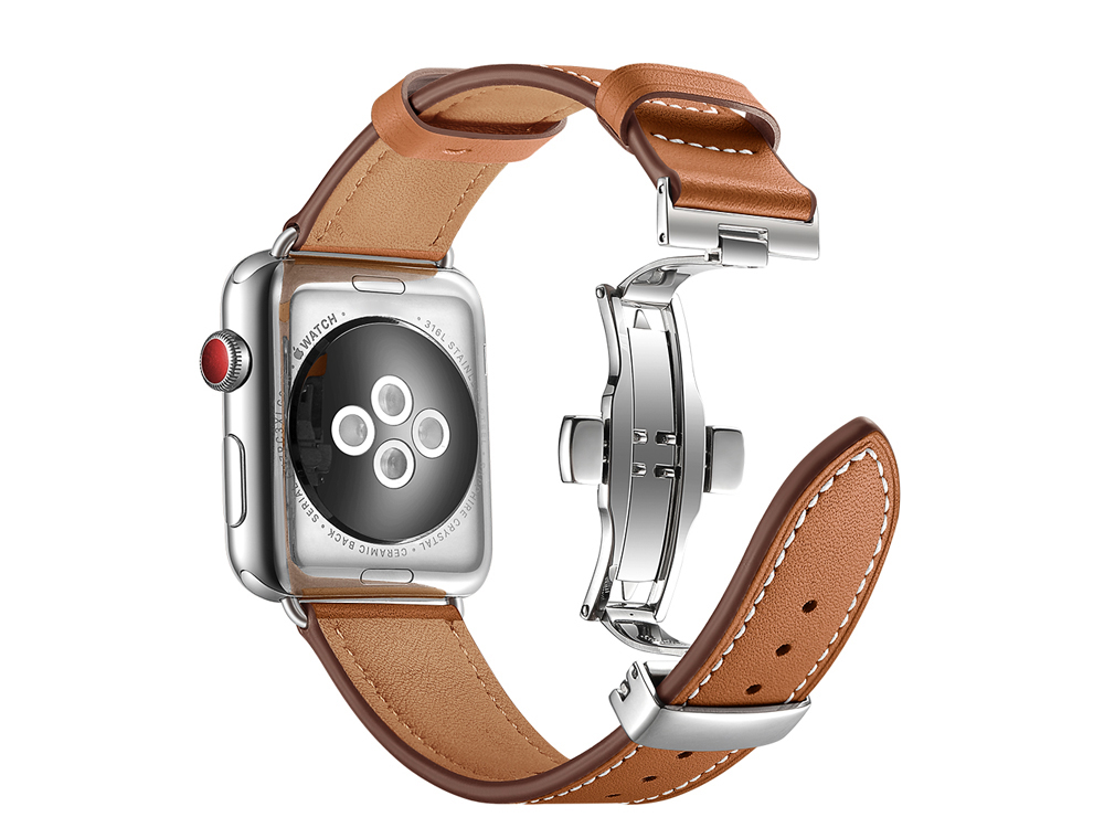 Bracelet en cuir véritable avec boucle déployante pour Apple Watch 38/40 et 41mm