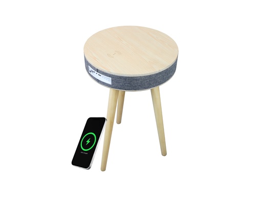 [Y116] Table d'appoint en bois avec système audio Bluetooth et charge sans fil Bolaris - Modèle Budapest (Hêtre)
