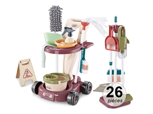 [TK320] Chariot d'entretien ménager enfant (Set de 26 pièces)