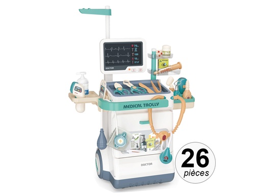 [TK319] Chariot médical enfant avec effets sonores et lumineux (Set de 26 pièces)
