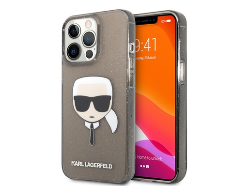 [H7513] Coque Karl Lagerfeld translucide pailletée Karl pour iPhone 13 Pro - Noire
