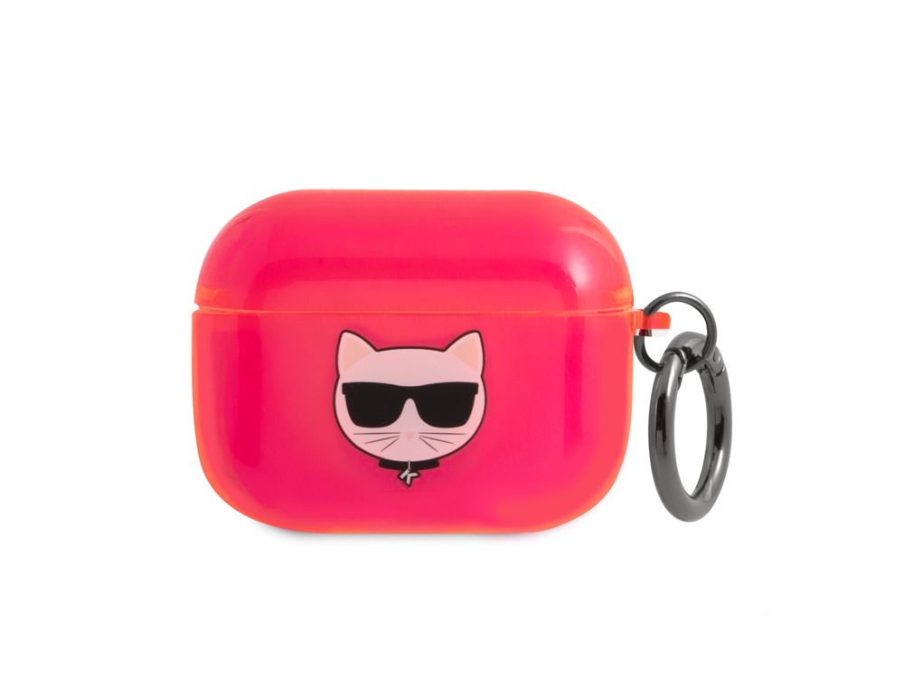 Protection Karl Lagerfeld translucide Choupette pour Airpods Pro - Fuchsia