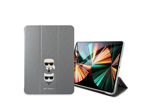 [H0506] Etui Karl Lagerfeld Saffiano Folio Karl & Choupette pour iPad Pro 12,9 pouces 2020/2021 - Gris