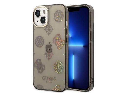 [H4488] Coque Guess TPU Peony pour iPhone 14 - Noire translucide